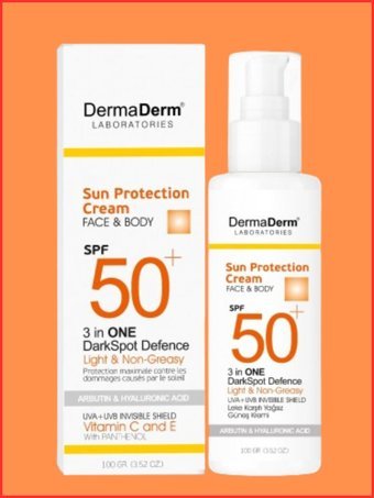 Dermaderm Renksiz 50 Faktör Tüm Ciltler İçin Leke Karşıtı Nemlendirici Yaşlanma Karşıtı Yağsız Suya Dayanıklı Yüz ve Vücut Güneş Kremi 100 ml