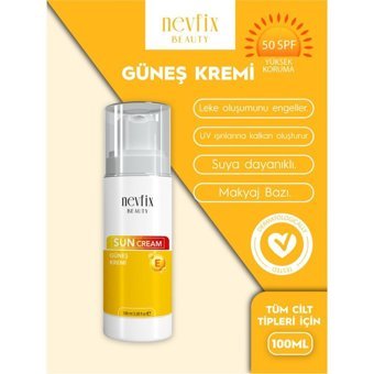 Nevfix Beauty Renksiz 50 Faktör Karma Ciltler İçin Leke Karşıtı Suya Dayanıklı Vücut Güneş Kremi 100 ml