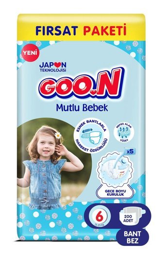 Goo.n Fırsat Paketi 6 Numara Cırtlı Bebek Bezi 200 Adet