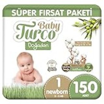 Baby Turco Doğadan 1 Numara Organik Bantlı Bebek Bezi 150 Adet