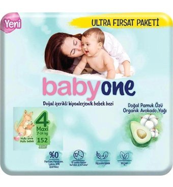 Babyone Süper Fırsat Paketi 4 Numara Organik Cırtlı Bebek Bezi 152 Adet
