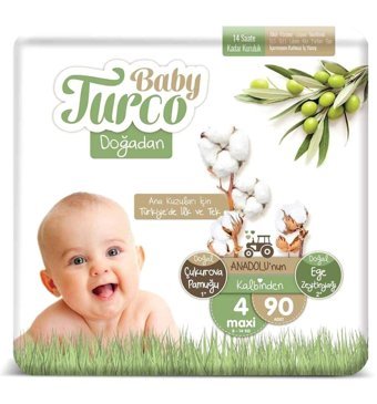 Baby Turco Doğadan Maxi 4 Numara Organik Cırtlı Bebek Bezi 90 Adet
