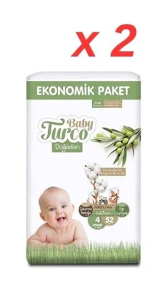 Baby Turco Eco Maxi 4 Numara Organik Cırtlı Bebek Bezi 52 Adet