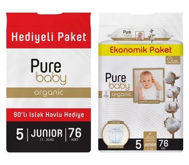 Pure Baby Junior 5 Numara Organik Cırtlı Bebek Bezi 76 Adet