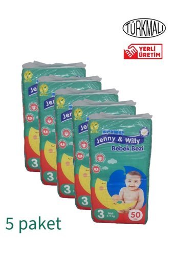 Jenny & Willy Midi 3 Numara Organik Cırtlı Bebek Bezi 250 Adet