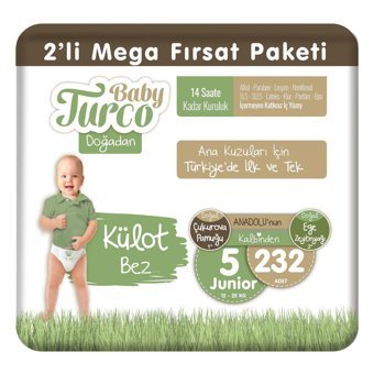 Baby Turco Doğadan 5 Numara Organik Külot Bebek Bezi 232 Adet