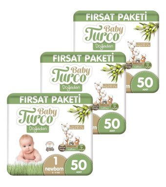 Baby Turco Doğadan Fırsat 1 Numara Organik Cırtlı Bebek Bezi 50 Adet