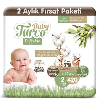 Baby Turco Doğadan Mini 2 Numara Organik Cırtlı Bebek Bezi 420 Adet