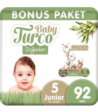 Baby Turco Doğadan Junior 5 Numara Organik Cırtlı Bebek Bezi 92 Adet