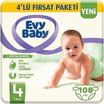 Evy Baby Maxi 4 Numara Organik Cırtlı Bebek Bezi 108 Adet