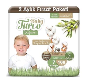 Baby Turco 2 Aylık Fırsat Paket 7 Numara Organik Bantlı Bebek Bezi 168 Adet