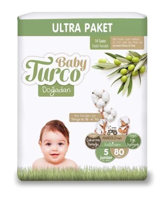 Baby Turco Ultra Fırsat 5 Numara Organik Cırtlı Bebek Bezi 80 Adet