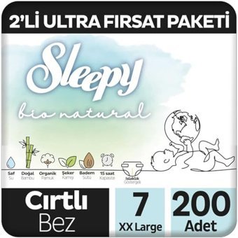 Sleepy Bio Natural XXL Beden Organik Cırtlı Bebek Bezi 200 Adet