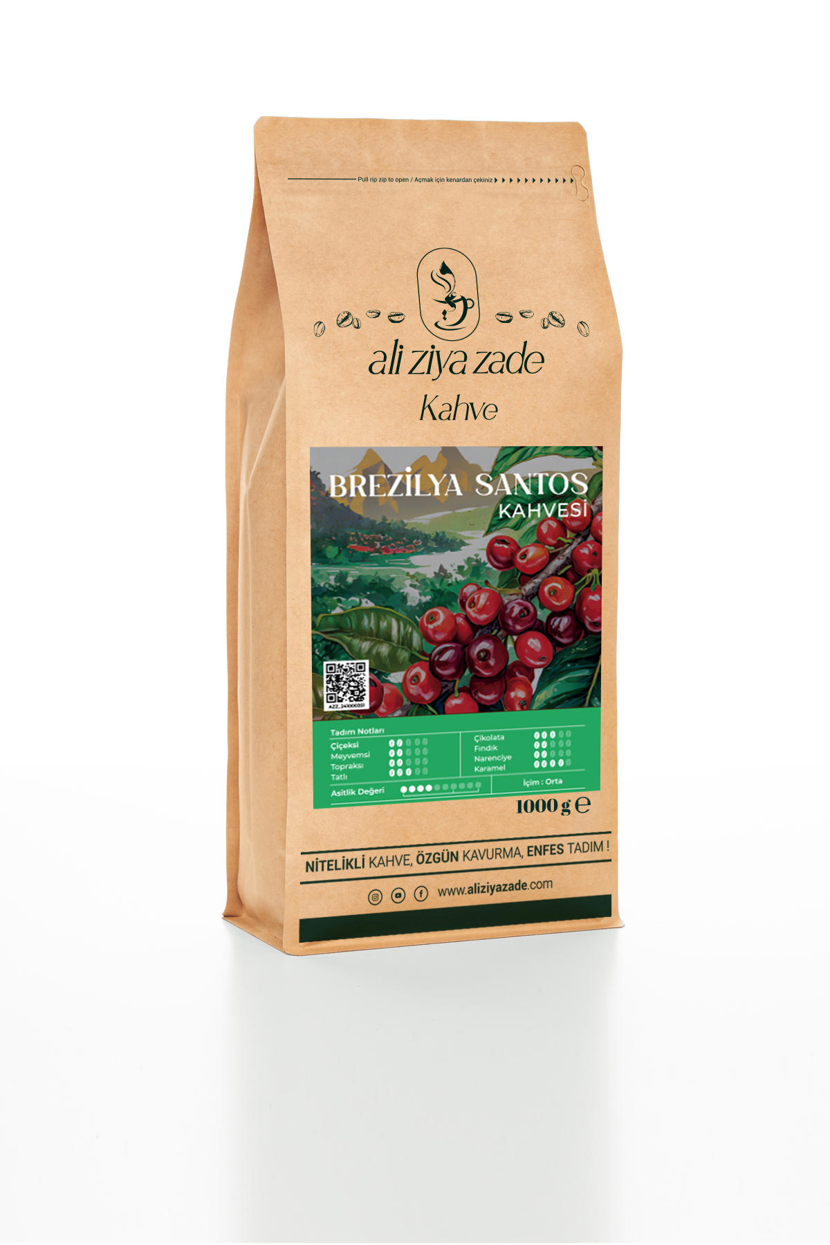 Ali Ziya Zade Çikolata Fındık Karamel Aromalı Brezilya Arabica Robusta Çekirdek Filtre Kahve 1 kg
