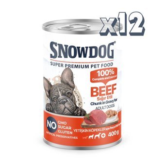 Snow Dog Premium Parça Etli - Sığır Eti Yaş Köpek Maması 400 gr 12'li