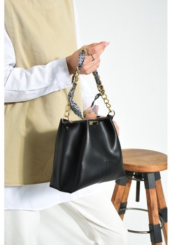 Valu Accessorize Fularlı Zincir Kadın Omuz Çantası Siyah