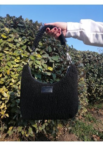 Shopiolog Kürklü Peluş Mini Urban Kadın Omuz Çantası Siyah