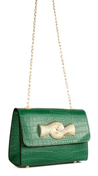 Luwwe Bag'S Timsah Desenli Broş Detaylı Zincir 20646 Kadın Omuz Çantası Yeşil