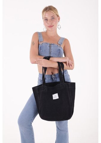 Berymood Antrasit Bez Tote Bag Kanvas Kadın Omuz Çantası Antrasit