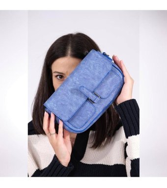 Dionti Kot Kartlık Detaylı Tokalı Kapaklı Kadın Omuz Çantası Mavi