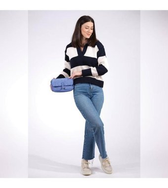 Dionti Kot Kartlık Detaylı Tokalı Kapaklı Kadın Omuz Çantası Mavi