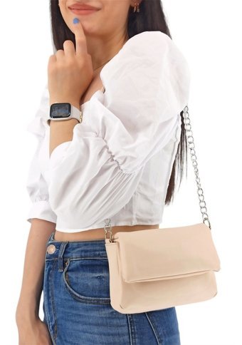 Çlk Accessories Zincirli Çok Hafif Basic Krem Kadın Omuz Çantası Krem