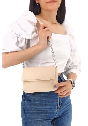 Çlk Accessories Zincirli Çok Hafif Basic Krem Kadın Omuz Çantası Krem
