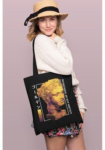 Brz Collection Metaltrap Golden Age Tote Bag Gabardin Kadın Omuz Çantası Siyah