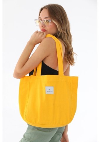 Berymood Kumaş Bez Tote Bag Kanvas Iş Spor Kadın Omuz Çantası Sarı