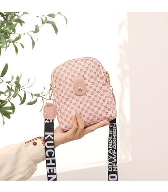 Jzcat Desenli Şerit Çift Katlı Kadın Omuz Çantası Pembe