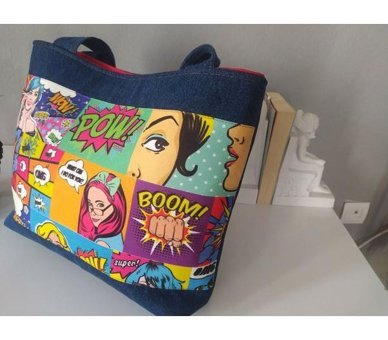 Otay Bag El Yapımı Pop Art Desenli JeanKot Kadın Omuz Çantası Çok Renkli