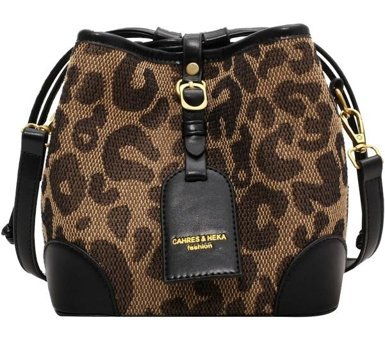 Forestbird Moda Leopar Desenli Kova Kadın Omuz Çantası Siyah