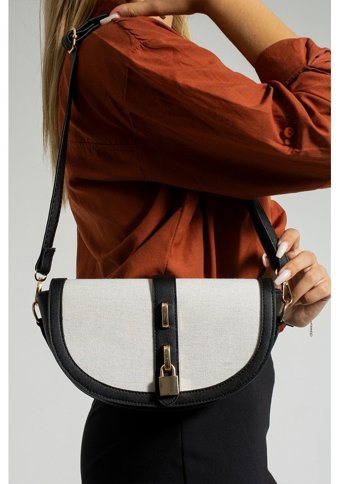 Valu Accessorize Kilit Detaylı Kadın Omuz Çantası Siyah - Krem
