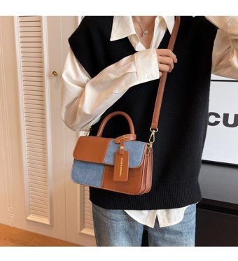 Simicg Colorblocked Kadın Omuz Çantası Lacivert - Camel