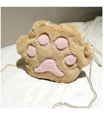 Happyplanet KkOi Kız Öğrenci Sevimli Peluş Kedi Pençesi Kadın Omuz Çantası Beyaz