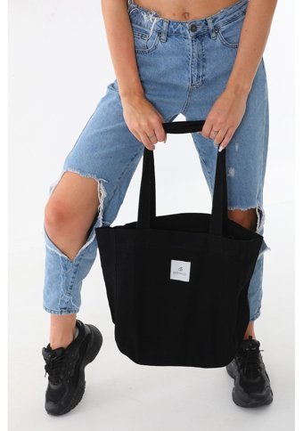 Berymood Kumaş Bez Tote Bag Kanvas İş Spor Kadın Omuz Çantası Siyah