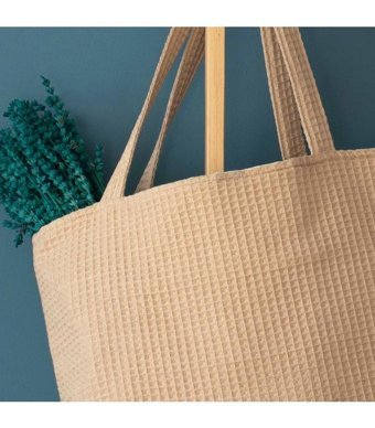 Gold Cotton Waffle Dione Kadın Omuz Çantası Bej