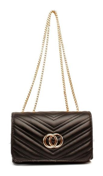 Luwwe Bag'S Zincir Şerit Desen Deri Logolu Mini 20791 Kadın Omuz Çantası Siyah