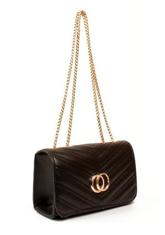 Luwwe Bag'S Zincir Şerit Desen Deri Logolu Mini 20791 Kadın Omuz Çantası Siyah