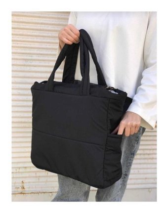 Tanözel Kabartmalı Puf Kumaş Shopper Kadın Omuz Çantası Siyah