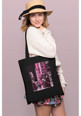 Brz Collection Asian Street Tote Bag Gabardin Kadın Omuz Çantası Siyah