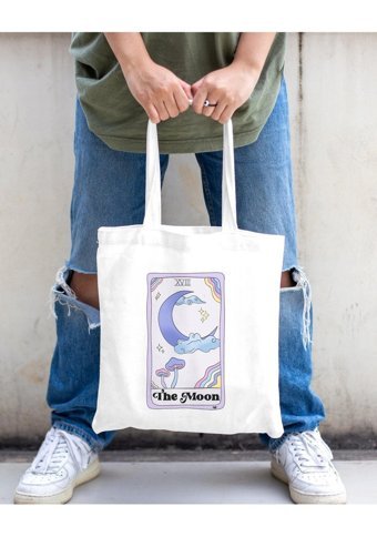 Baskıtech The Moon Bez Kadın Omuz Çantası Bej