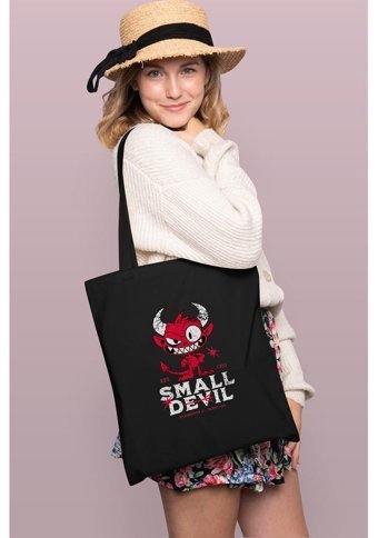 Brz Collection Small Devil Tote Bag Gabardin Kadın Omuz Çantası Siyah