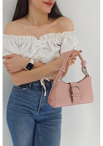 Çlk Accessories Önden Kemerli Baget Kadın Omuz Çantası Pembe