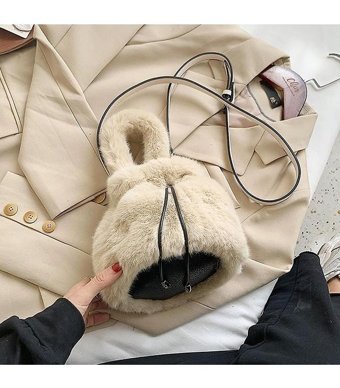 Alibee Kış Yeni Moda Kova Kurdele Basit DiyagonalKadın Omuz Çantası Beyaz