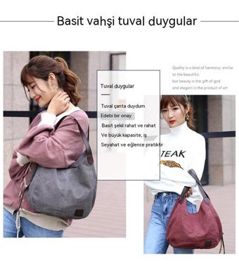 Happyplanet B.N. Büyük Kapasiteli Çok Bölmeli KanvasKadın Omuz Çantası Lacivert