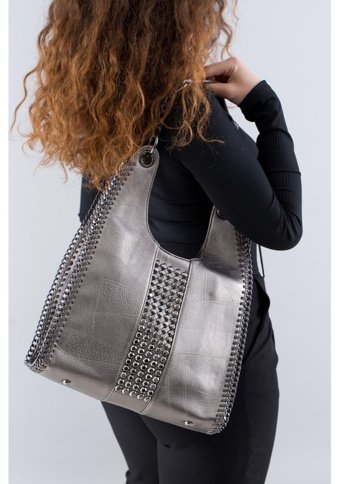 Kriste Bell Taş Ve Zincir Detaylı 26533 Pewter Kadın Omuz Çantası Gri