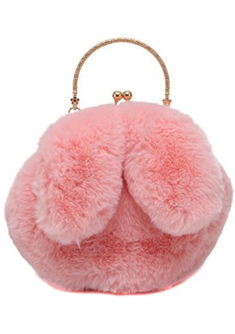 Jzcat Tavşan Kulaklı Zincirli Peluş Kadın Omuz Çantası Pembe