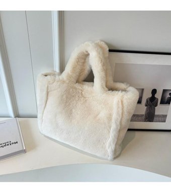 Chelsea Miffy Kış Moda Büyük Kapasiteli Yumuşak Peluş Kadın Omuz Çantası Beyaz