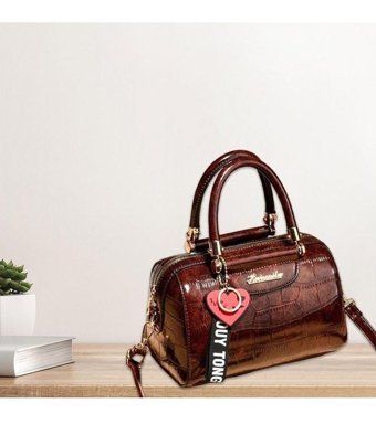 Magideal Suntek Üst Saplı Taş Desenli Tote Kadın Omuz Çantası Kahverengi